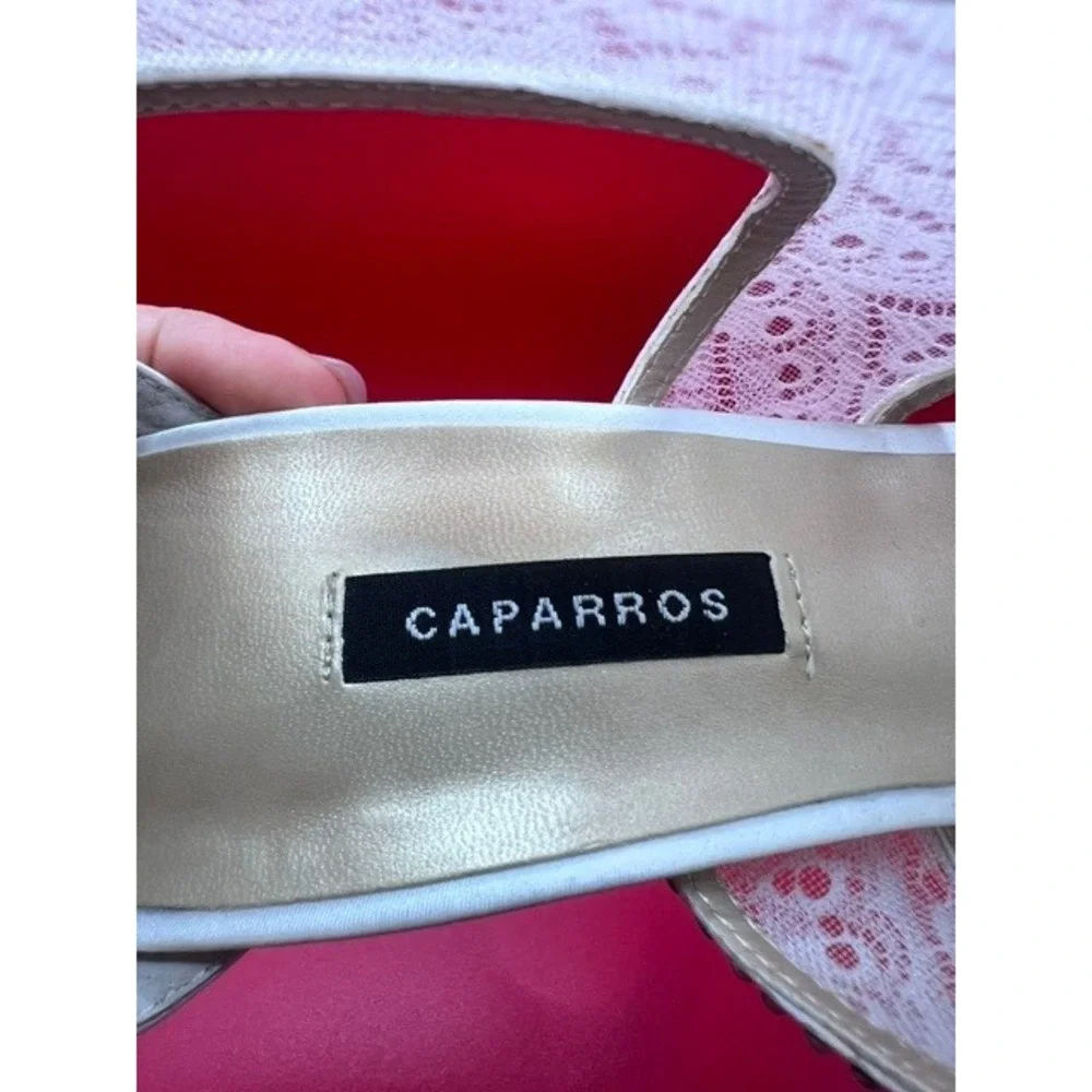 VTG Caparros White Lace Peep Toe Rhinestone Stiletto Heels Bridal Wedding 9.5